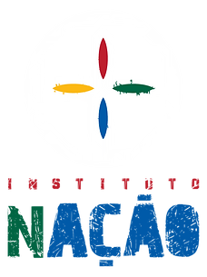 Logotipo do Instituto Nação com um símbolo circular contendo formas coloridas e o nome em letras estilizadas nas cores vermelho, verde e azul.