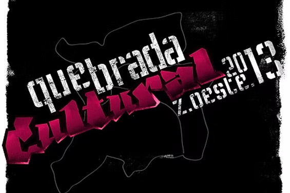 Cartaz do evento "Quebrada Cultural" com tipografia impactante e fundo preto, destacando o nome do evento e a data de 2013.